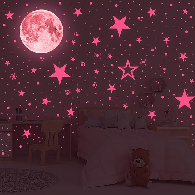 Glow in The Dark Stars and Moon Stickers for Ceiling, Luminous Wall Decals Decor for Bedroom Living Room, 407 dots + 27 Stars + 30cm Moon-HomvellaHome