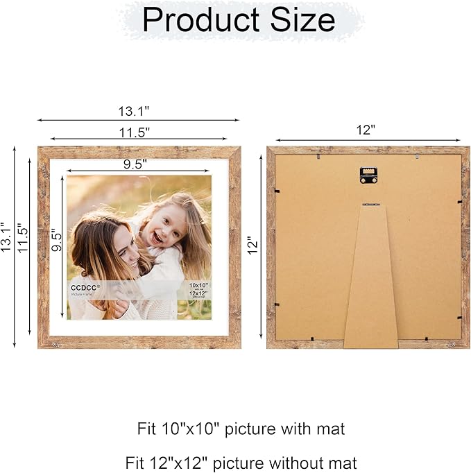 12x12 Picture Frame Set of 4, 12 x 12 Wood Photo Frames with Mat for 10x10 or 30x30cm Diamond Painting Art, Wooden Frame with Real Glass Cover for Wall and Tabletop Display,Brown-HomvellaHome