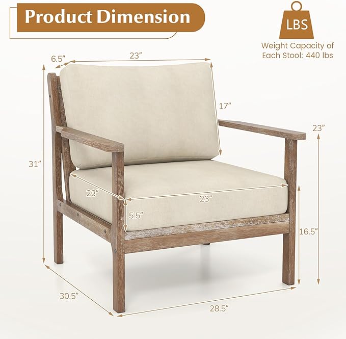 Giantex Mid Century Modern Accent Chair Set of 2, Wooden Arm Chair w/Solid Wood Frame, Removable Seat Cushion & Pillow, Vintage Comfy Reading Chair for Living Room, Bedroom, Study-HomvellaHome