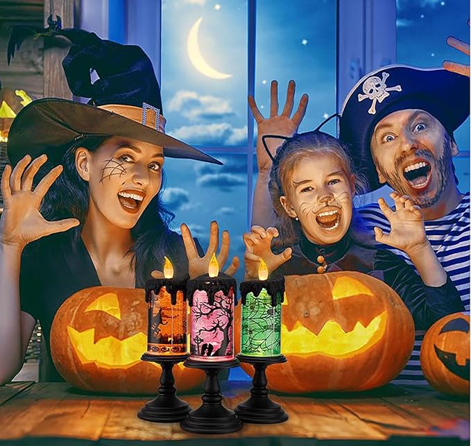 1.Halloween Snow Globe Tornado Flameless Candles Table Centerpiece for Celebration Party,Battery Operated LED Candle with 6 Hours Timer for Home Indoor Halloween Decoration (Spider)-HomvellaHome