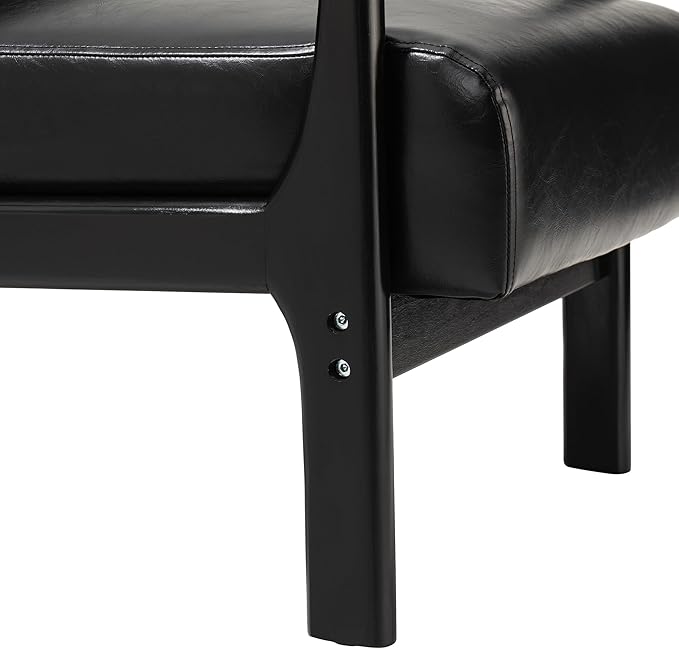 Glitzhome Accent Armchair with Walnut Ruberwood Frame, Black PU Leather Lounge Chair for Living Room-HomvellaHome