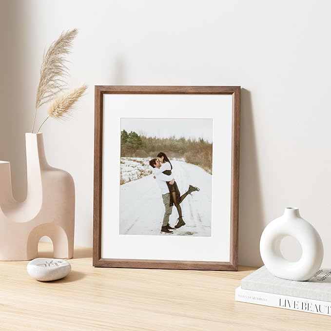 11x14 Picture Frame Natural Solid Walnut Photo Frames with 8x10 Removable Mat Wall Hanging Large Handcrafted Frame with HD Plexiglass Wall and Tabletop Display Large Poster Frame-HomvellaHome