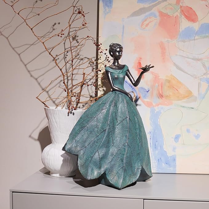 Guichifun Fairy Statue Collection Home Decoration - Leaf Angel Girls with Dragonfly Resin Home Decor for Outside or Inside Rustic Garden Outdoor Yard Decorations Figurines Gift 12 x 8.5 x 18 Inch-HomvellaHome