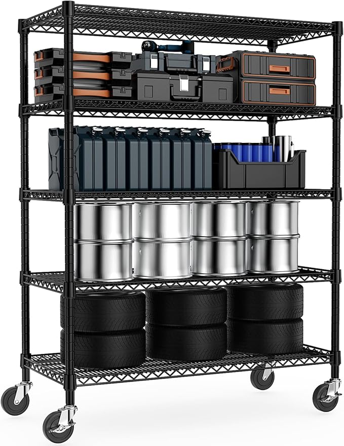Garage Shelving 5 Tier Industrial Metal Shelving Units for Commercial, Basement, Pantry, Warehouse, School, Black Heavy Duty Easy Assembly 23.6" D x 53.2" W x 73.6" H-HomvellaHome