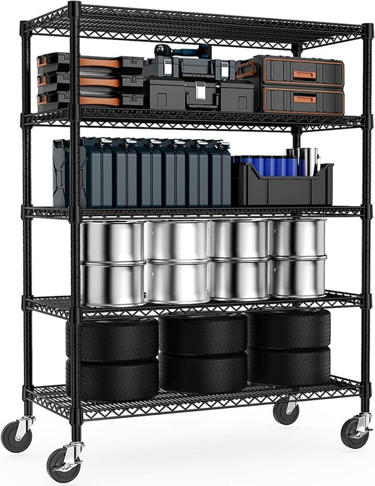 Garage Shelving 5 Tier Industrial Metal Shelving Units for Commercial, Basement, Pantry, Warehouse, School, Black Heavy Duty Easy Assembly 23.6" D x 53.2" W x 73.6" H-HomvellaHome