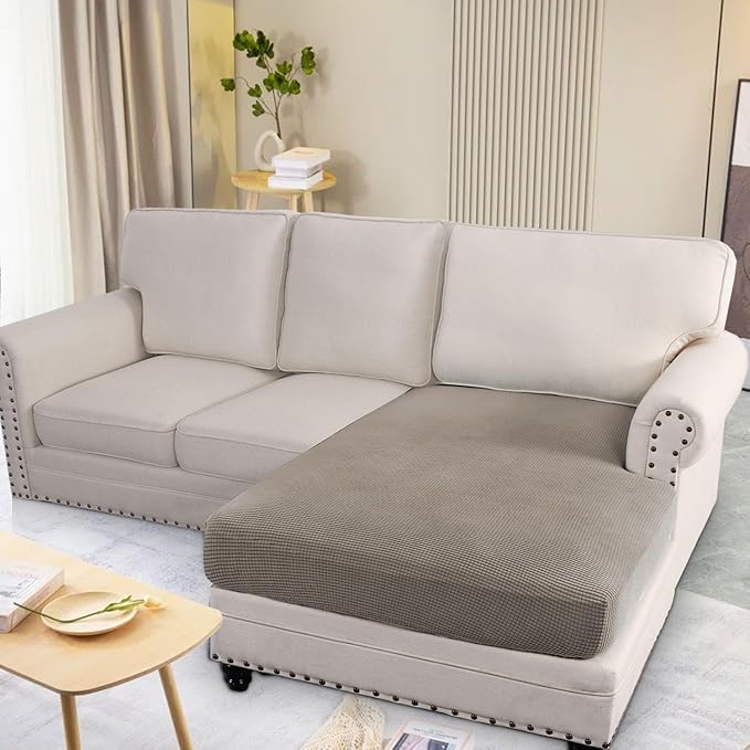 H.VERSAILTEX Super Stretch Individual Chaise Cover Sectional Couch Covers for L Shaped Sofa Both Left/Right Featuring Thick Jacquard Textured Twill Fabric (1 Piece Chaise Cover Large, Taupe)-HomvellaHome
