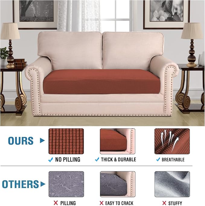 H.VERSAILTEX Super Stretch Individual Seat Cushion Covers Sofa Covers Couch Cushion Covers Slipcover Sets Thick Jacquard Textured Twill Fabric (1 Piece Loveseat Cushion Cover, Rust)-HomvellaHome