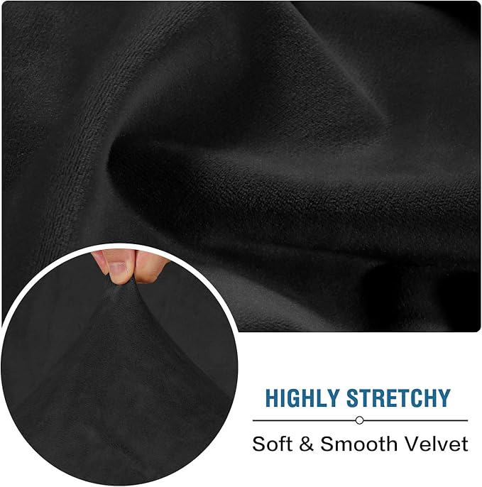H.VERSAILTEX Velvet Stretch Couch Cushion Cover Plush Cushion Slipcover for Chair Loveseat Sofa Cushion Furniture Protector Seat Cushion Sofa Cover (2 Piece Large Sofa Cushion Covers, Black)-HomvellaHome