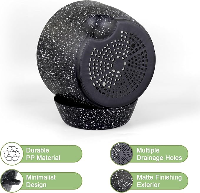 12/10/9 inch Large Self Watering Pots, Planter, Plant Pots with Mesh Drainage Holes for Indoor Outdoor Garden Plants, Plastic Flower Pots with Removable Deep Reservoir, Speckled Black-HomvellaHome