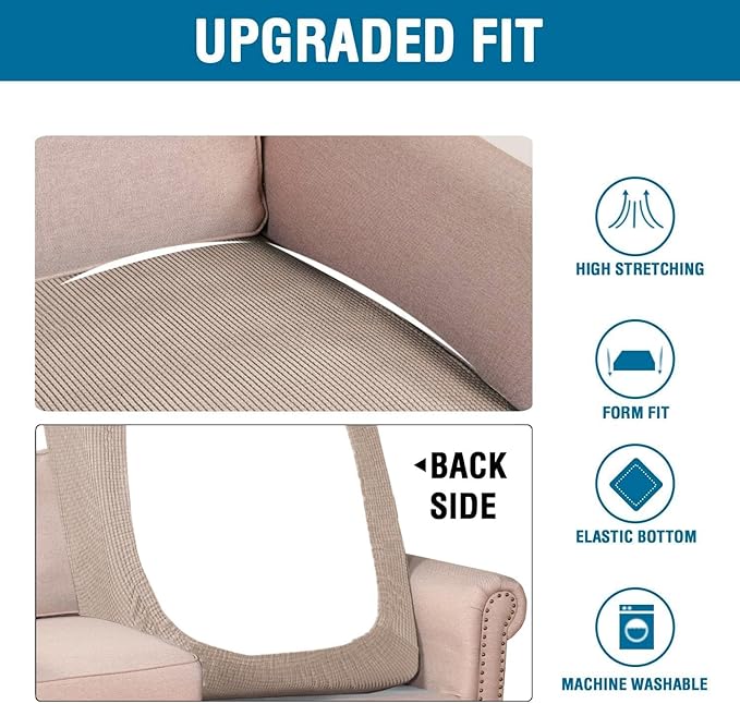 H.VERSAILTEX Super Stretch Individual Chaise Cover Sectional Couch Covers for L Shaped Sofa Both Left/Right Featuring Thick Jacquard Textured Twill Fabric (1 Piece Chaise Cover Large, Sand)-HomvellaHome