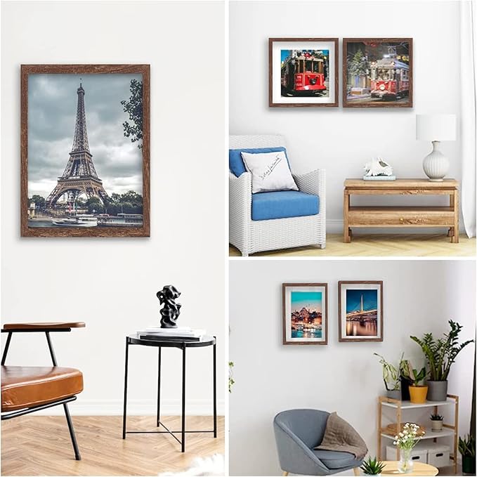 11x14 Picture Frame Set of 6, Display Pictures 8x10 with Mat or 11x14 Without Mat for Wall Mounting,Rustic Brown-HomvellaHome