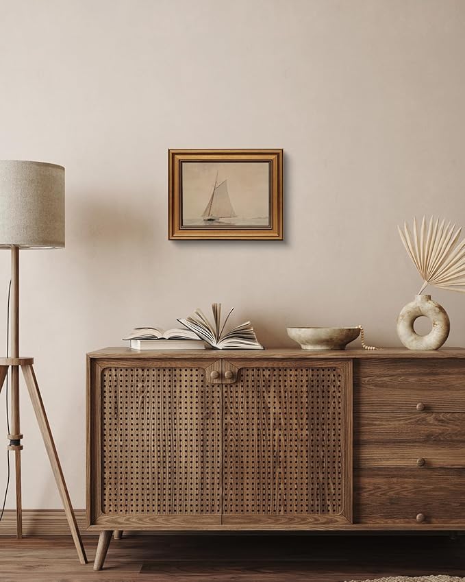 Gold Framed Vintage Wall Art for Living Room, Seaview Painting Prints Shelf Decor for Kitchen, Aesthetic Bedroom Wall Art, Christmas Gifts for Friends or Family (White Sailboat - 8"x10")-HomvellaHome