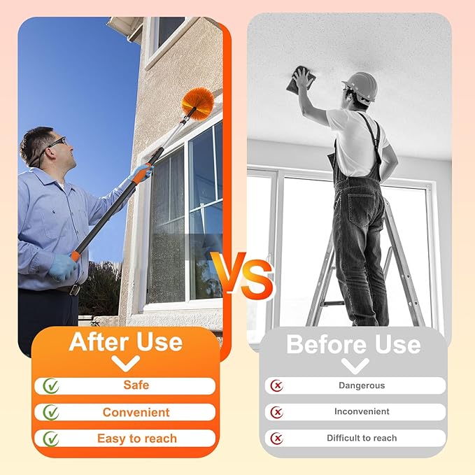 12FT (20FT Reach) Cobweb Duster with Extension Pole, Spider Web Brush for Cleaning Extendable, Professional Ceiling and Corner Dusters for Outdoor Indoor Use-HomvellaHome