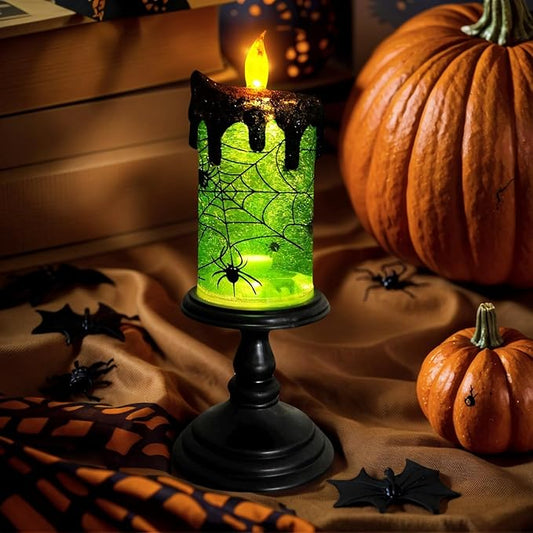 1.Halloween Snow Globe Tornado Flameless Candles Table Centerpiece for Celebration Party,Battery Operated LED Candle with 6 Hours Timer for Home Indoor Halloween Decoration (Spider)-HomvellaHome