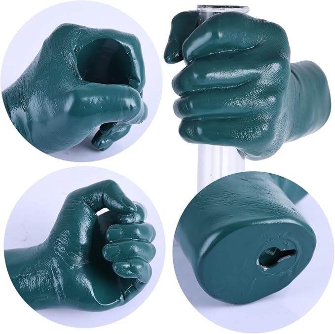 Green Wall Sculptures, Hand Vases Home Decor, Wall Mount Art Sculpture, Unique Wall Art Statue, Funky Flower Vase Decorations, Modern Eclectic Hanging Decor,Glass Test Tube Vase-HomvellaHome