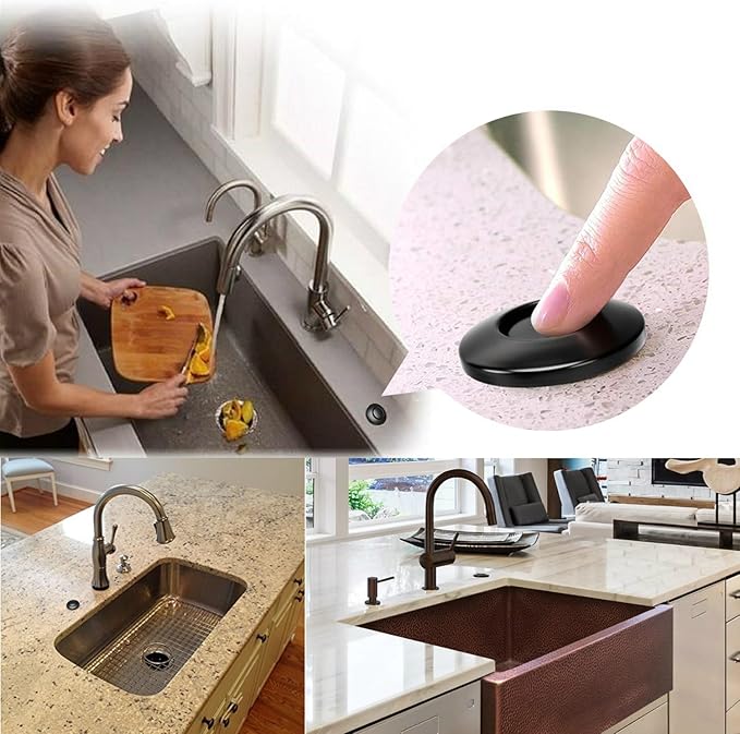 Garbage Disposal Air Switch Kit for SinkTop Waste Disposal with Stainless Steel Black Short Air Button by Briidea-HomvellaHome