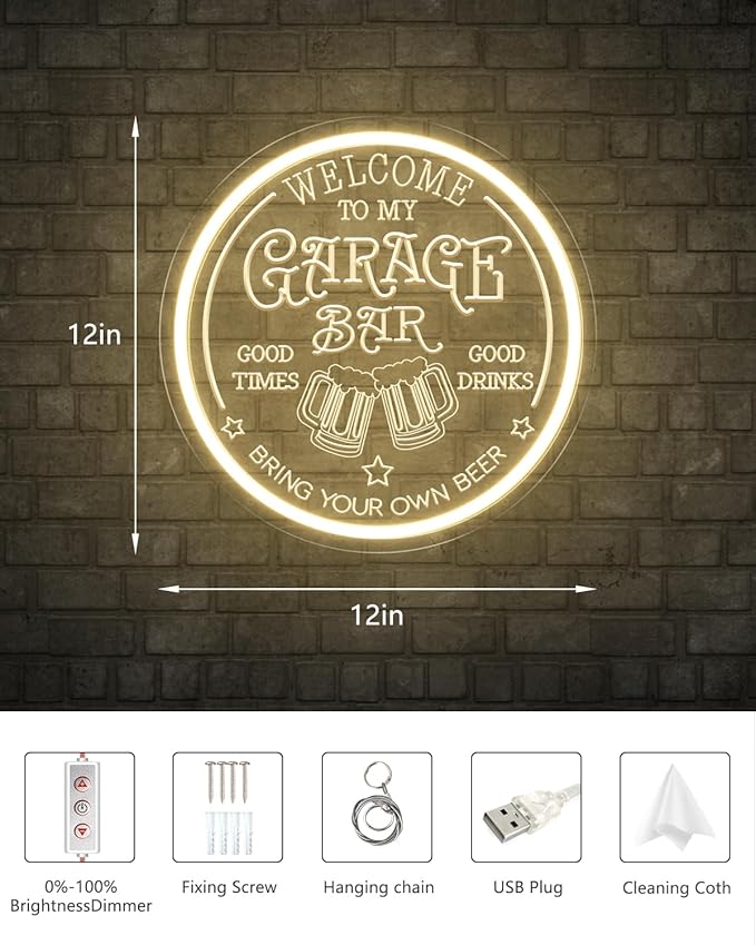 Garage Bar LED Neon Sign for Wall Art Decor, Dimmable Garage Light Up Sign for Man Dad Gifts, Neon Lights Bar Signs for Home Bar Pub Man Cave Bistro Birthday Camping Party-HomvellaHome