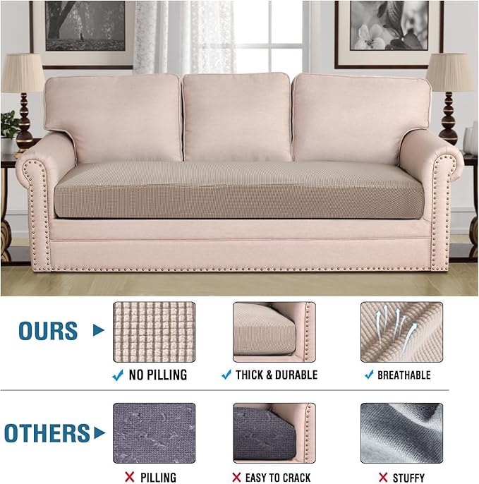 H.VERSAILTEX Super Stretch Individual Seat Cushion Covers Sofa Covers Couch Cushion Covers Slipcover Sets Thick Jacquard Textured Twill Fabric (1 Piece Sofa Cushion Cover, Sand)-HomvellaHome