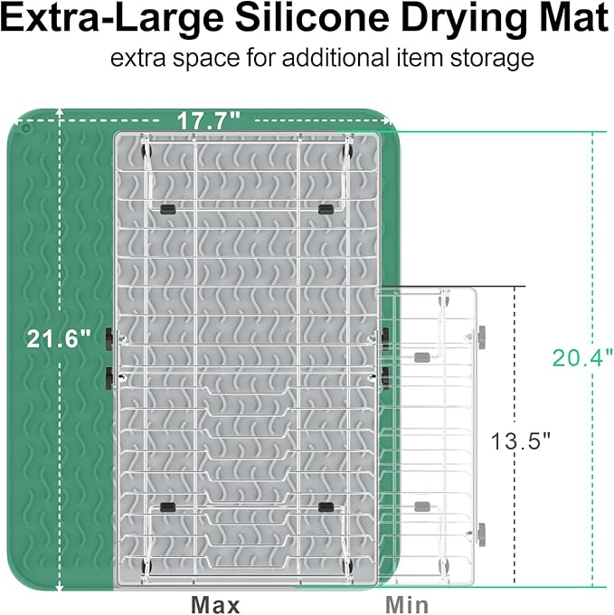 GSlife in Sink Dish Drying Rack - Capacity Expandable Stainless Steel Over Sink Dish Drainer Drying Rack (13.4''-20.4'') with Silicone Mat for Kitchen Counter Large Capacity, Black-HomvellaHome