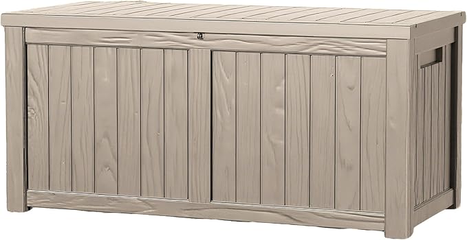 120 Outdoor Storage Box, Waterproof Resin Deck Box for Indoor & Outdoor Use, Lockable Storage Bench with Piston Hinge, Storage Bin for Patio Cushions, Garden Tools, Package Delivery, Grey-HomvellaHome
