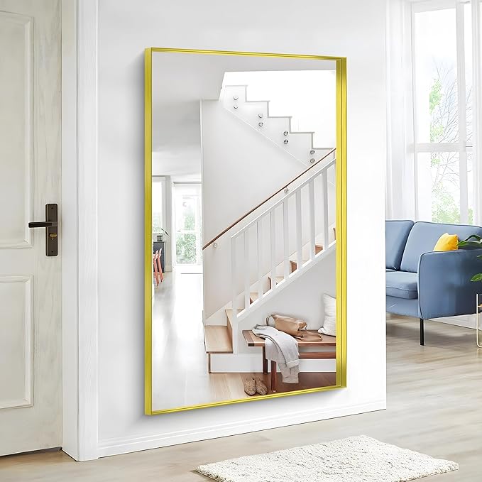 Gold Bathroom Mirror, 36x60 Inch Rectangular Deep Frame Mirror, Large Wall Mounted Bathroom Vanity Mirror Over Sink for Bedroom,Restroom, Living Room, Hangs Vertically or Horizontally-HomvellaHome