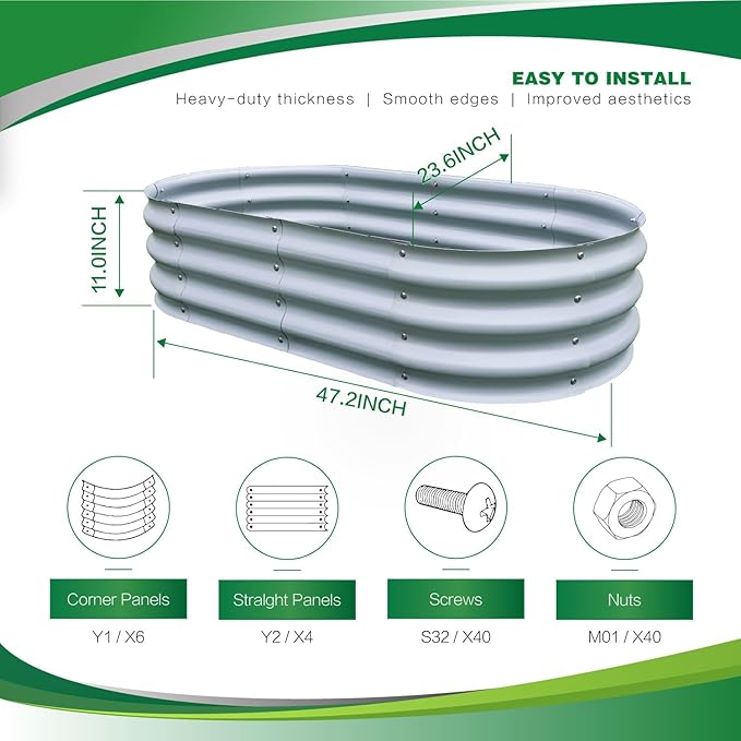 Gardmax 2 Pack Galvanized Raised Garden Bed, Lightweight Planter Boxes Outdoor with Easy Assembly, Large Garden Bed for Vegetables, Fruits, Flower Silver-HomvellaHome