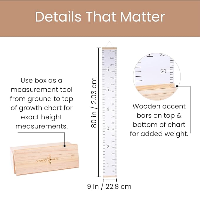 Growth Chart for Wall | Kids Height Chart Canvas Ruler with Wooden Storage Box | Waterproof Measuring Chart | Nursery Decor & Baby Shower Gift-HomvellaHome