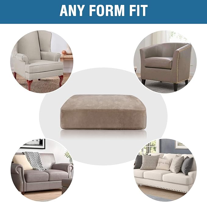 H.VERSAILTEX Velvet Stretch Couch Cushion Cover Plush Cushion Slipcover for Chair Cushion Furniture Protector Seat Cushion Sofa Cover (1 Piece Armchair Cushion Covers, Taupe)-HomvellaHome