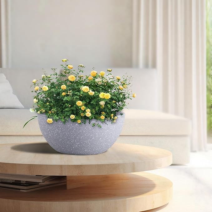 13 inch Large Hanging Planters Plant Pots for Outdoor Indoor Plants with Drainage Holes and Chain, 2 Pack Round Hanging Flower Pots for Garden Home Porch Decor, Speckled Grey-HomvellaHome