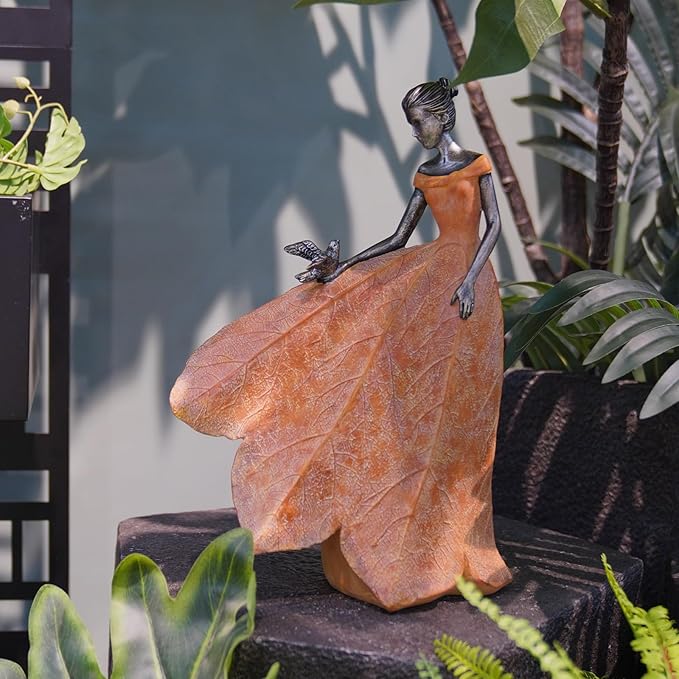 Guichifun Fairy Statue Collection Home Decoration - Orange Leaf Angel Girls Resin Fall Decor for Outside or Inside Rustic Garden Outdoor Yard Decorations Figurines Gift 8.5 x 5.25 x 12 Inch-HomvellaHome