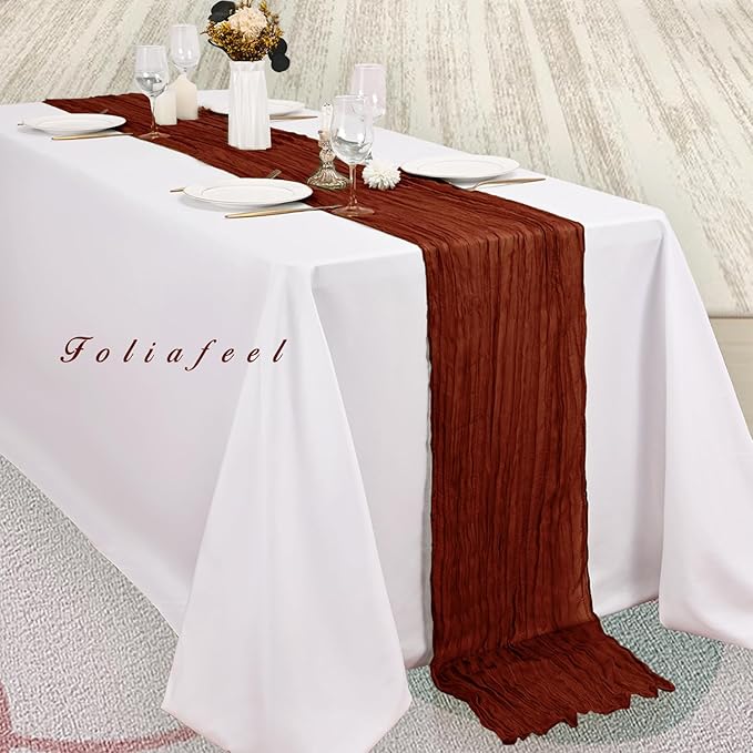 12 Pack Terracotta Cheesecloth Table Runner 10FT Boho Rustic Cheese Cloth Table Runner for Wedding 20 x 120 Inch Long Bridal Shower Baby Shower Gauze Fabric Sheer Birthday Party Table Decorations-HomvellaHome