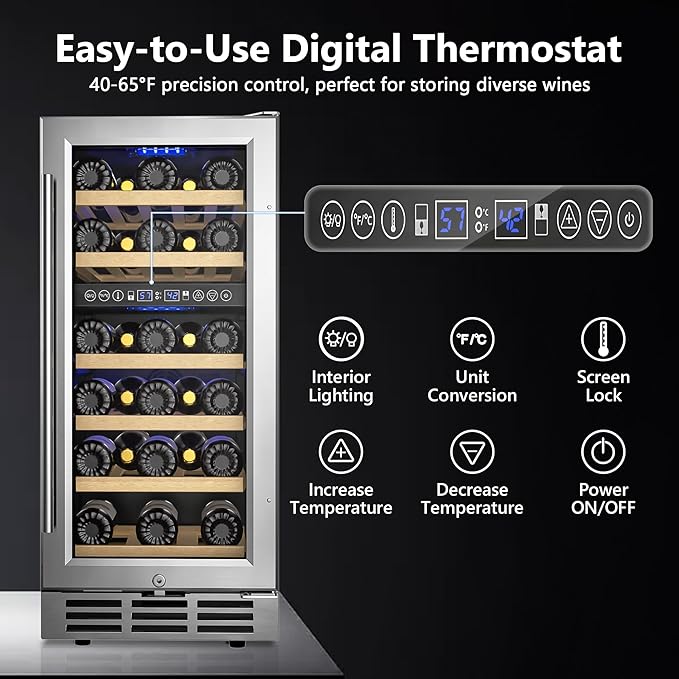 15 Inch Dual Zone Wine Refrigerator, 29 Bottle Under Counter Wine Fridge, Wine Refrigerator for Built-In or Freestanding, Wine Cooler with Removable Shelves, Double-Layer Glass Door, for Home-HomvellaHome
