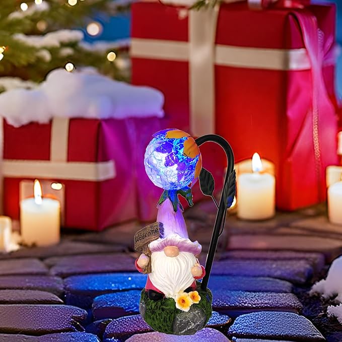 Garden Gnomes Outdoor Statue with Solar Lights Welcome Gnome Home Garden Decor Mom Gifts for Yard Patio Home Garden-HomvellaHome