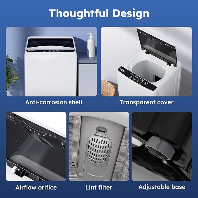 1.0 Cu.ft Portable Washing Machine for Home & Apartment, Full-Automatic Clothes Washer with 6 Water Level & 10 Wash Cycles, Drain Hose Included, White-HomvellaHome