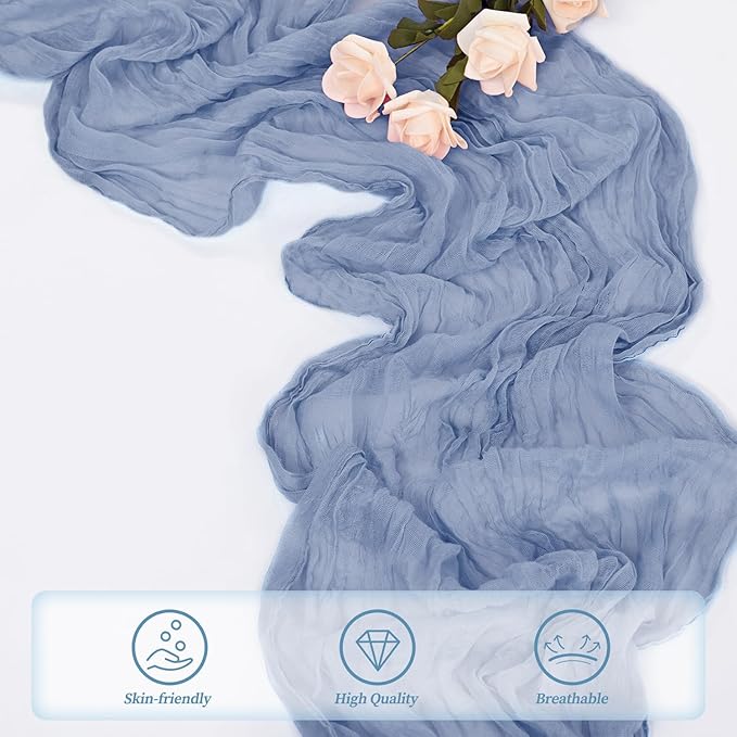 12 Pack Dusty Blue 10FT Cheesecloth Table Runner Rustic Gauze Fabric Cheese Cloth Table Runner for Wedding Bridal Baby Shower Table Decor 20 x 120 Inch Long Boho Sheer Birthday Party Table Decorations-HomvellaHome