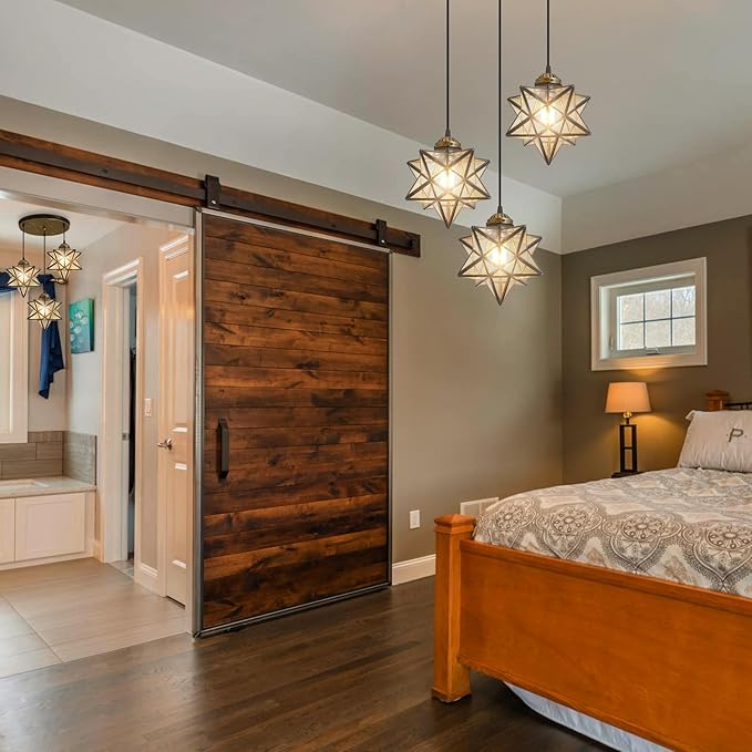 Glass Glam Chandelier Star Pendants Light Fixture Modern Elegant Ceiling Hanging Lights Included LED Warm Light Bulbs Oiled Bronze-HomvellaHome