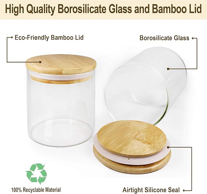 Glass Jars with Bamboo Lids (16oz in 9 Pack), Food Jars and Canisters Sets with lids, Food Storage Jars with Airtight Lids, Glass Pantry Jars-HomvellaHome