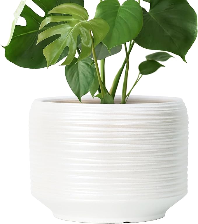 10 Inch Ceramic Plant Pot with Drainage – Large Flower Pot for Indoor Outdoor Plants, Modern Decorative Planter for Patio, Balcony, Garden, or Home Decor-HomvellaHome