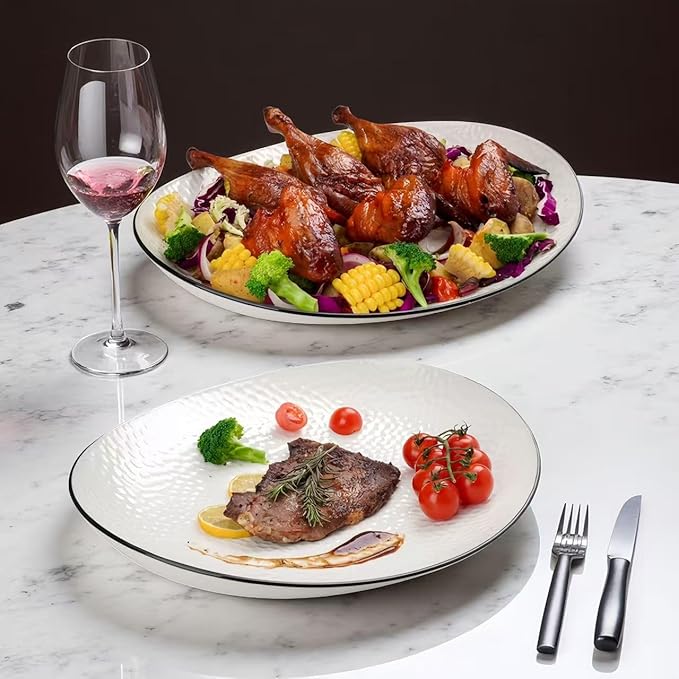 15" Large Serving Platter - Oval Large Serving Tray, Ceramic Serving Dish, White Platters for Serving Food, Appetizers, Entertaining, Party, Set of 2-HomvellaHome