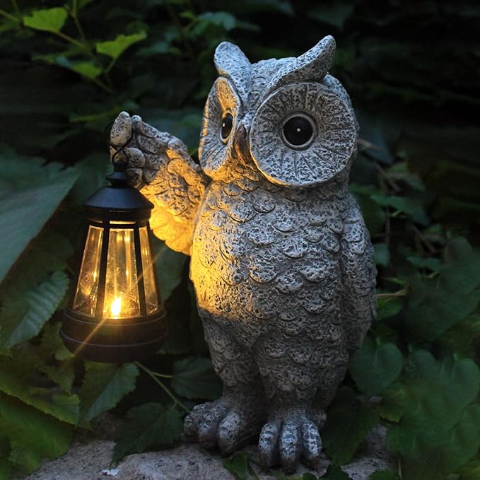 Garden Statues, owl Outdoor Figurines Decorated with Solar Lights, Unique Christmas Birthday Gifts for Moms, Grandmas, Women, Wives, Sisters (Grey Owl1)-HomvellaHome