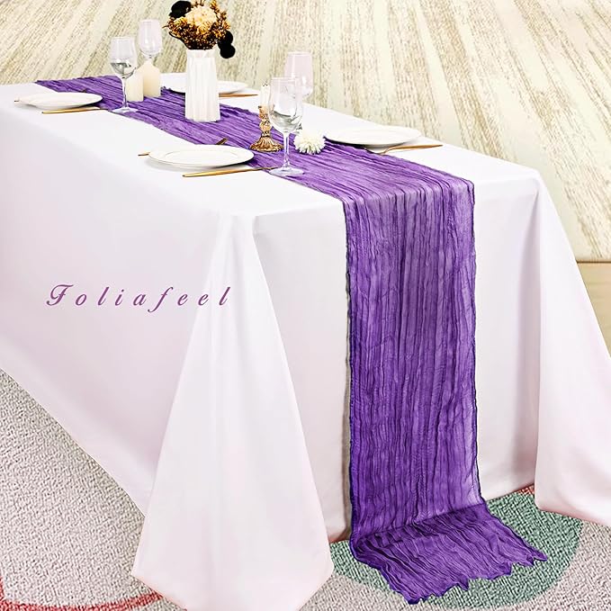 12 Pack Purple Cheesecloth Table Runner 10FT Boho Fabric Rustic Cheese Cloth Table Runner for Wedding Bridal Shower Baby Shower Gauze Sheer Birthday Party Table Decorations 20 x 120 Inch Long-HomvellaHome