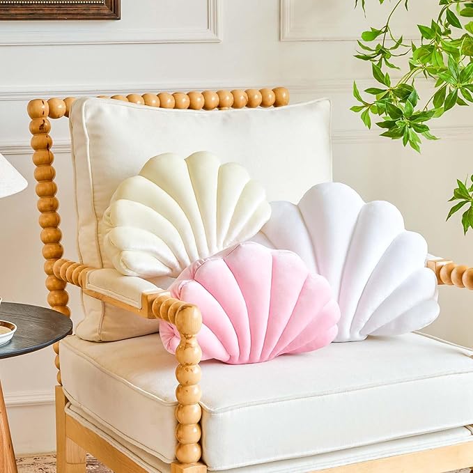 Pink Seashell Throw Pillows, Shell Shaped Throw Pillows, 13 Inch Soft Velvet Home Decorative Pillow Plush Cushion for Bed Couch Living Sofa Room Decor Accent Throw Pillow-HomvellaHome