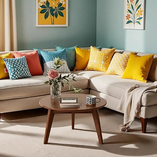 100% Solid Oak Wood Mini Coffee Table, Round Living Room Table Side Table w/Solid Wood Legs, Walnut Mid Century Sturdy Tables for Bedroom Balcony Living Room (23.62" D x 13.78" H)-HomvellaHome