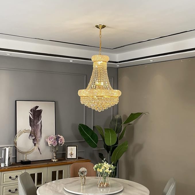 12 - Light Unique Empire Crystal Chandelier for Foyer Entryway Living Room Dining Room Bedroom Entryway Gold Finish-HomvellaHome
