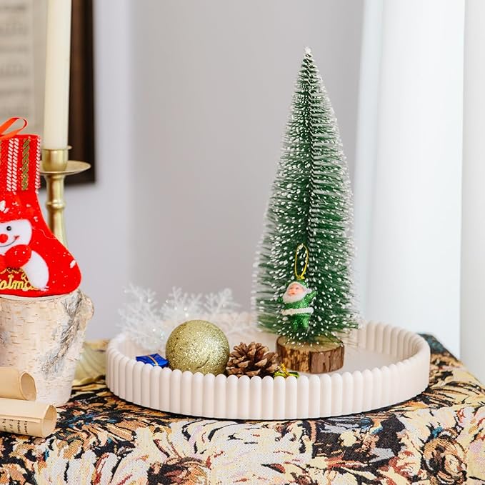 11.8in Decorative Tray for Coffee Table Decor- Modern Oval Concrete Tray for Home Decor- Minimalist Handcrafted Centerpieces Tray for Living Room, Kitchen Dining Table, Entryway (Beige)-HomvellaHome