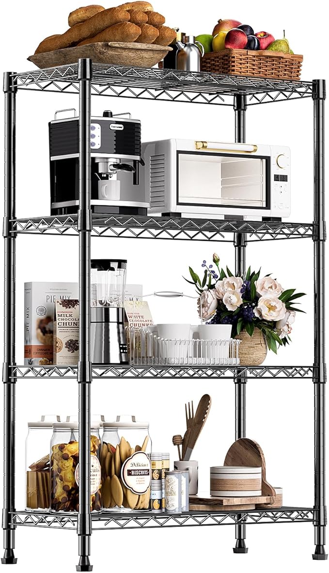 1000 lbs Storage Shelving Steel Heavy Duty 4-Tier Utility Shelving Unit Steel Organizer Wire Rack for Home,Kitchen,Office (13.7" D x 29.5" W x 47.2" H)-HomvellaHome