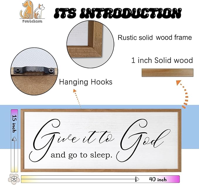 Give It To God And Go To Sleep Sign Wall Decor 40x15 Inch Large Farmhouse Master Bedroom Above Bed Hanging Wall Art Rustic Guest Room Wood Framed Over Bed Wall Decoration (Wood White)-HomvellaHome