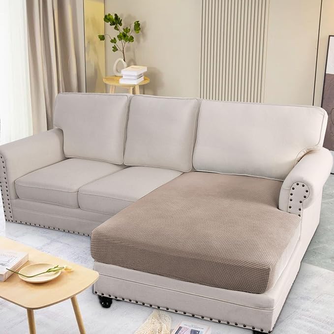 H.VERSAILTEX Super Stretch Individual Chaise Cover Sectional Couch Covers for L Shaped Sofa Both Left/Right Featuring Thick Jacquard Textured Twill Fabric (1 Piece Chaise Cover Large, Sand)-HomvellaHome