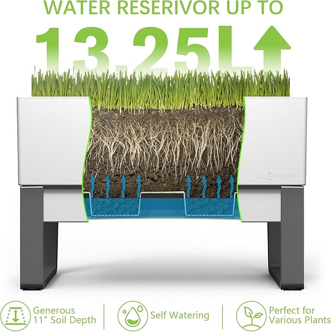 Glowpear Self Watering Planter Box - 29.5", White - UV Stable, Scalable Urban Raised Garden Bed with Water Gauge, Indoor Outdoor for Vegetables, Flowers, Herbs, and Succulents, Gardening-HomvellaHome