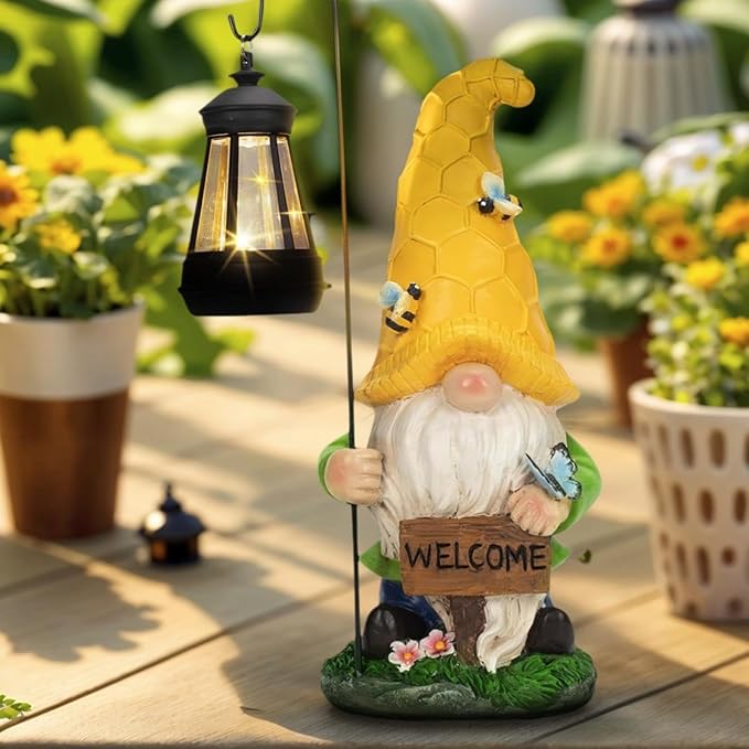 Gnome Garden Decor Statue Mom Dad Gifts Garden Accessories Garden Gnomes Outdoor Lights Solar Resin Gnomes Home Decorations for Patio,Yard,Lawn Ornament-HomvellaHome